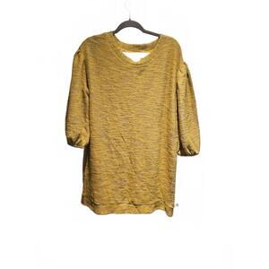 Anthropologie Lyla Cozy Sweater Puff Sleeve Shirt Gold Casual Soft Dress Size S
